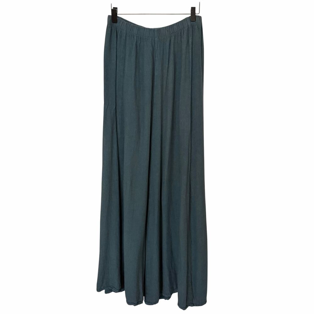 CP SHADES Rayon Linen Woven Boho Lagenlook Flowy Maxi Skirt in Teal, Size Large